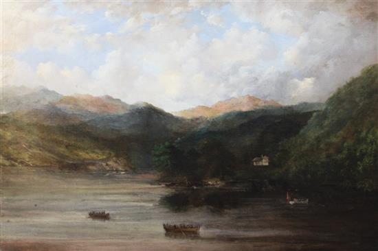 19th century English Colonial School Whalers entering a colonial harbour 24 x 35in.
